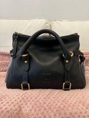 Dooney & Bourke Black Florentine Leather Satchel with Gold Hardware